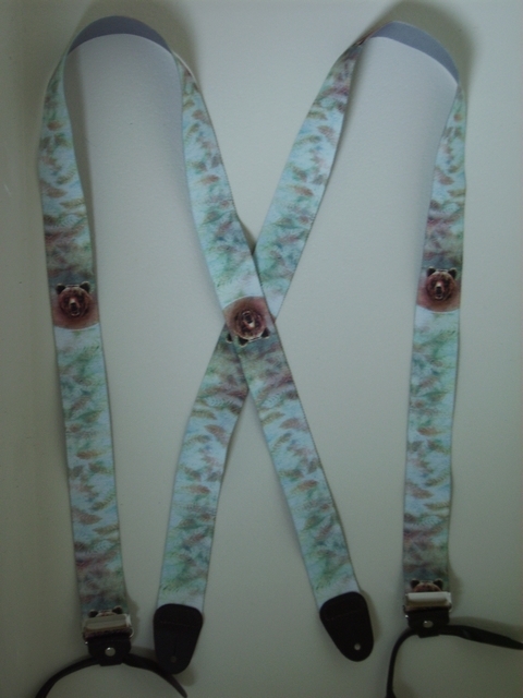 BUTTON-ON WILDLIFE BEAR Suspenders 1 1/2" wide and 48" long UB120N48WLBR